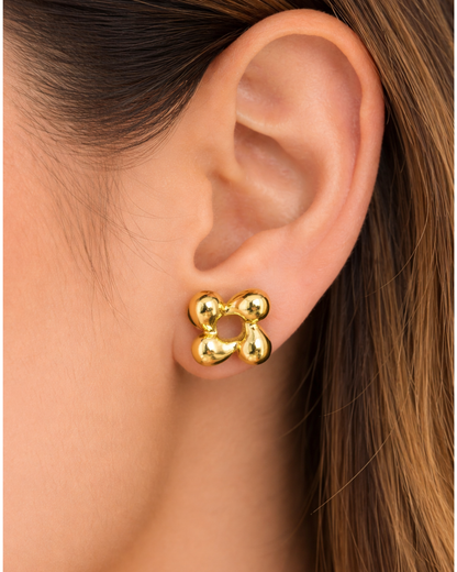 Bubble Flower Gold Stud Earrings