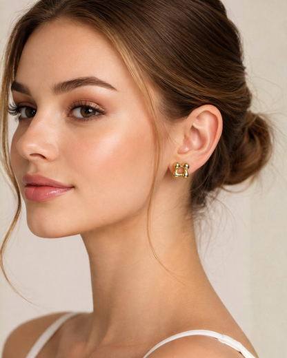Bubble Flower Gold Stud Earrings