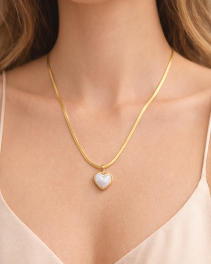 Dainty Gold Snake Chain Necklace with Heart Pendant