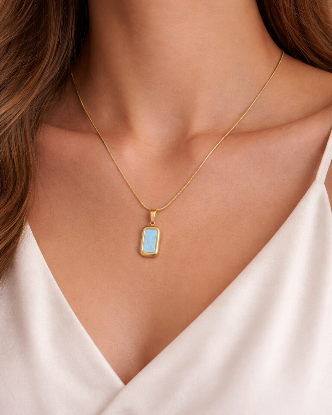 Rectangular Opal Pendant Necklace for Women – Lightweight | Premium Finish