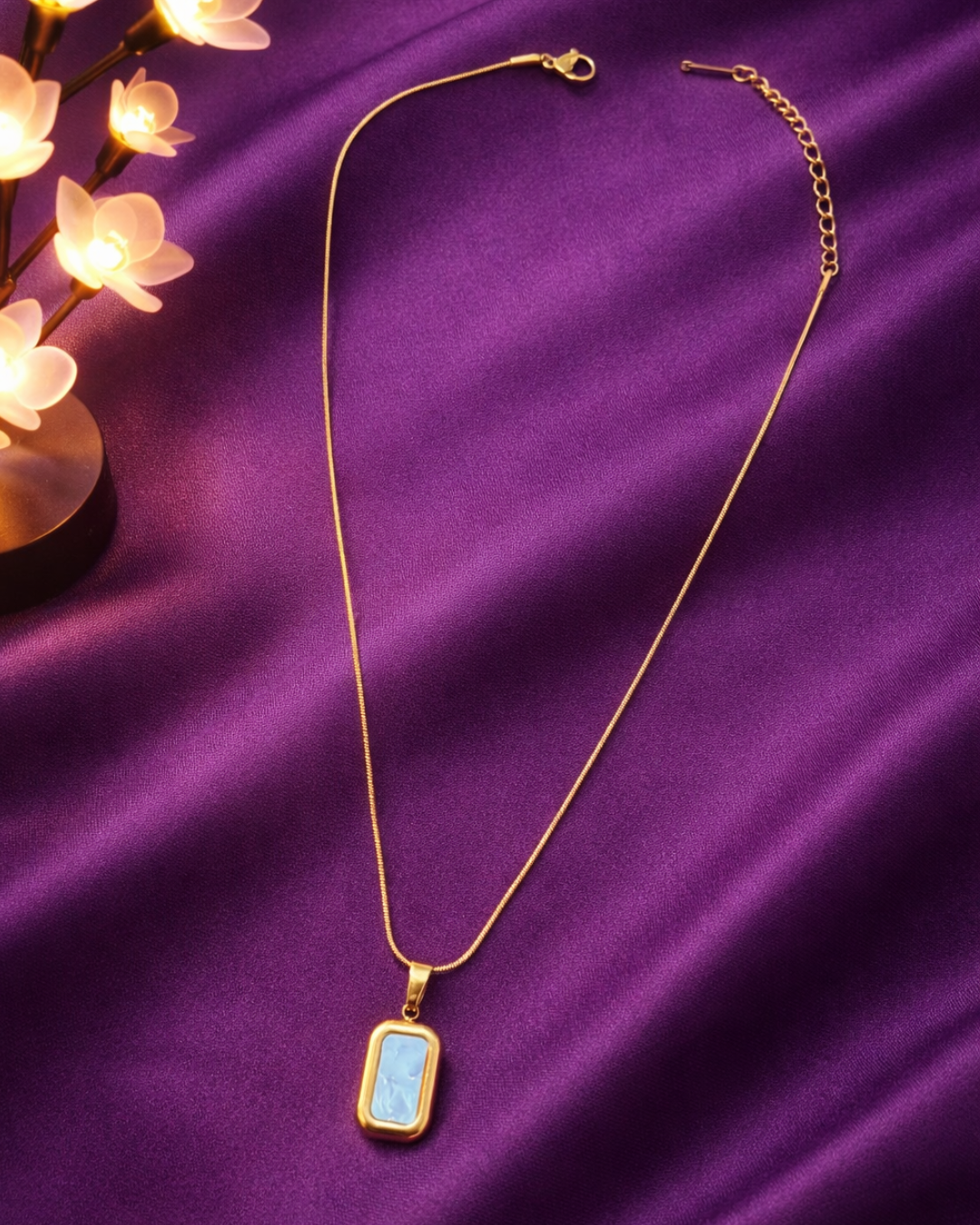 Rectangular Opal Pendant Necklace for Women – Lightweight | Premium Finish