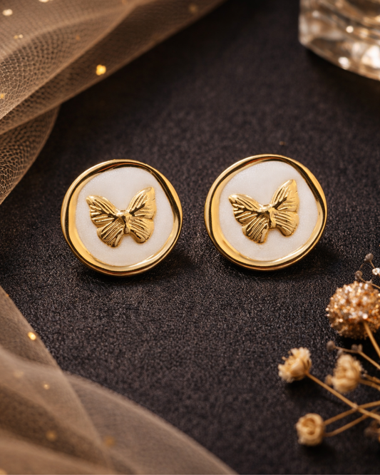 Gold Butterfly white Stud Earrings for Women