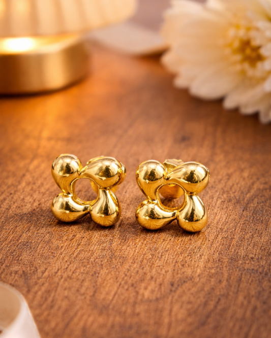 Bubble Flower Gold Stud Earrings