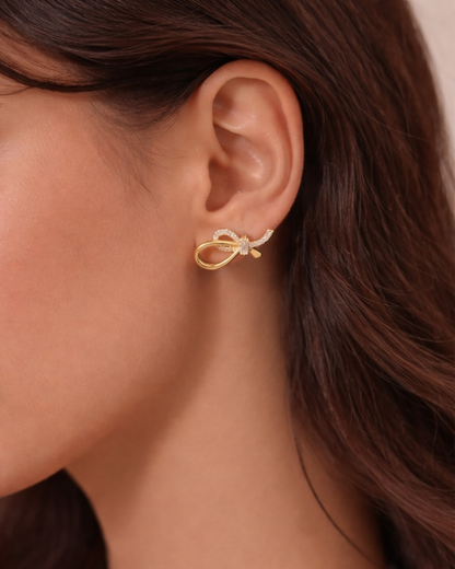 Elegant Bow Design Earrings with cz stud
