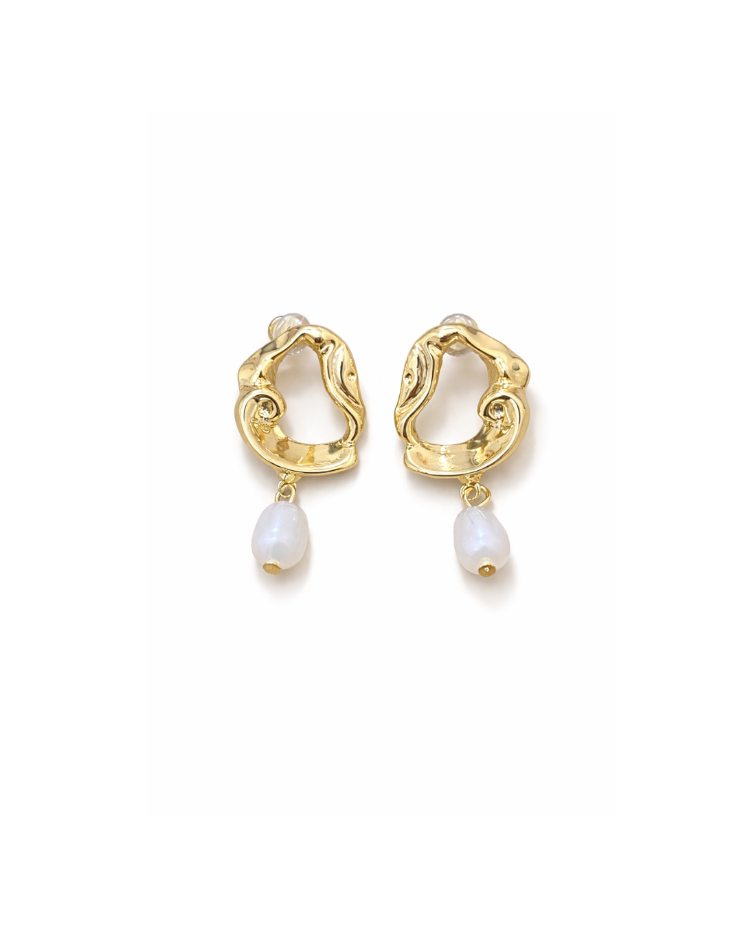 Gold Abstract Pearl Drop Earrings