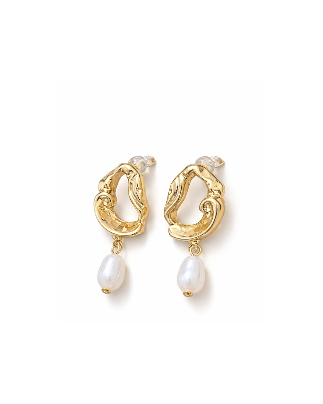 Gold Abstract Pearl Drop Earrings