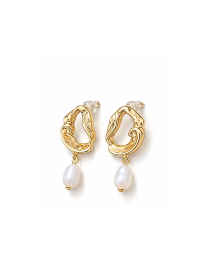 Gold Abstract Pearl Drop Earrings