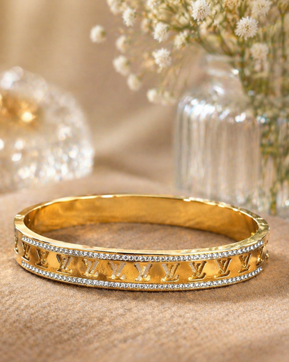 Luxury Engraved Bracelet with Crystal Detailing