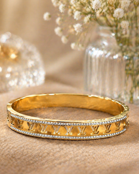 Luxury Engraved Bracelet with Crystal Detailing