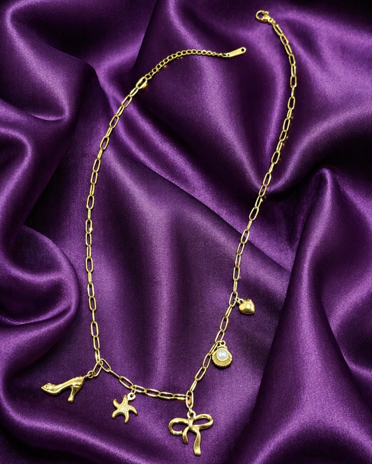 Bow, Starfish & Heart Gold Charms Necklaces