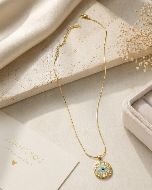 Evil Eye Gold Pendant Minimal Necklace