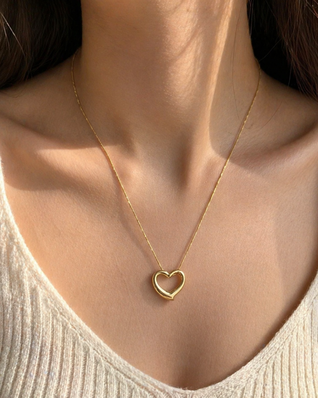 Gold Open Heart Pendant Necklace for Women |