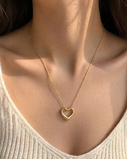 Gold Open Heart Pendant Necklace for Women |