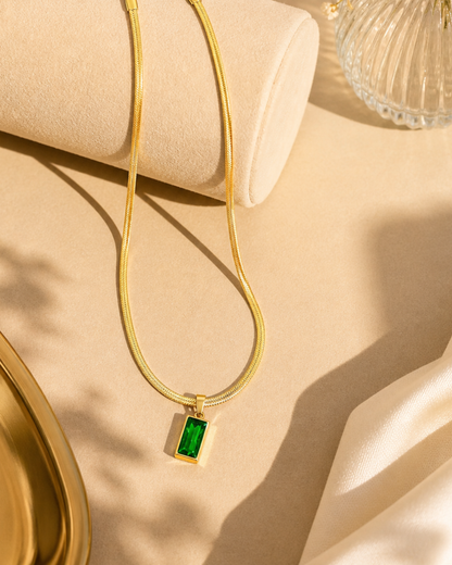Emerald Glow Rectangle Pendant Necklace