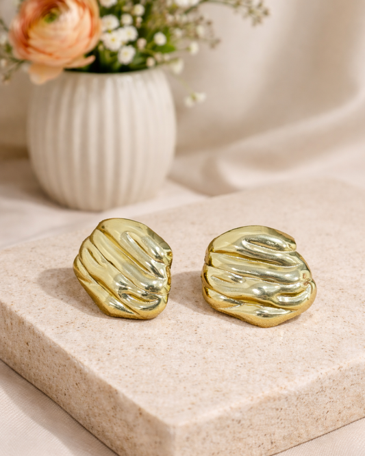Premium Gold Plated Wavy Stud Earrings