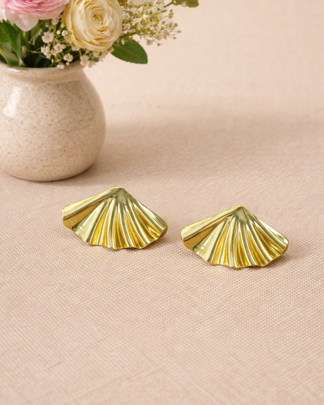 Luxe Ginkgo Fan Stud Earrings