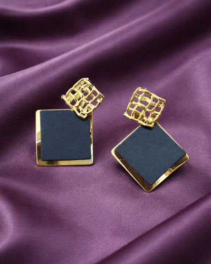 Gold & Black Geometric Drop Earrings for Women