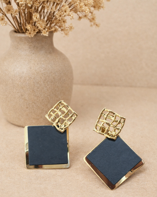 Gold & Black Geometric Drop Earrings for Women