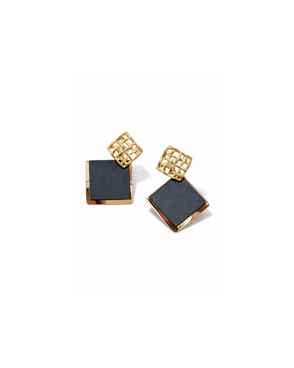 Gold & Black Geometric Drop Earrings for Women