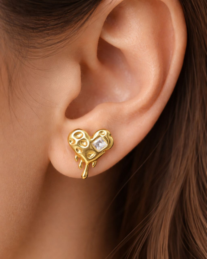 Gold Heart Drip Stud Earrings for Women