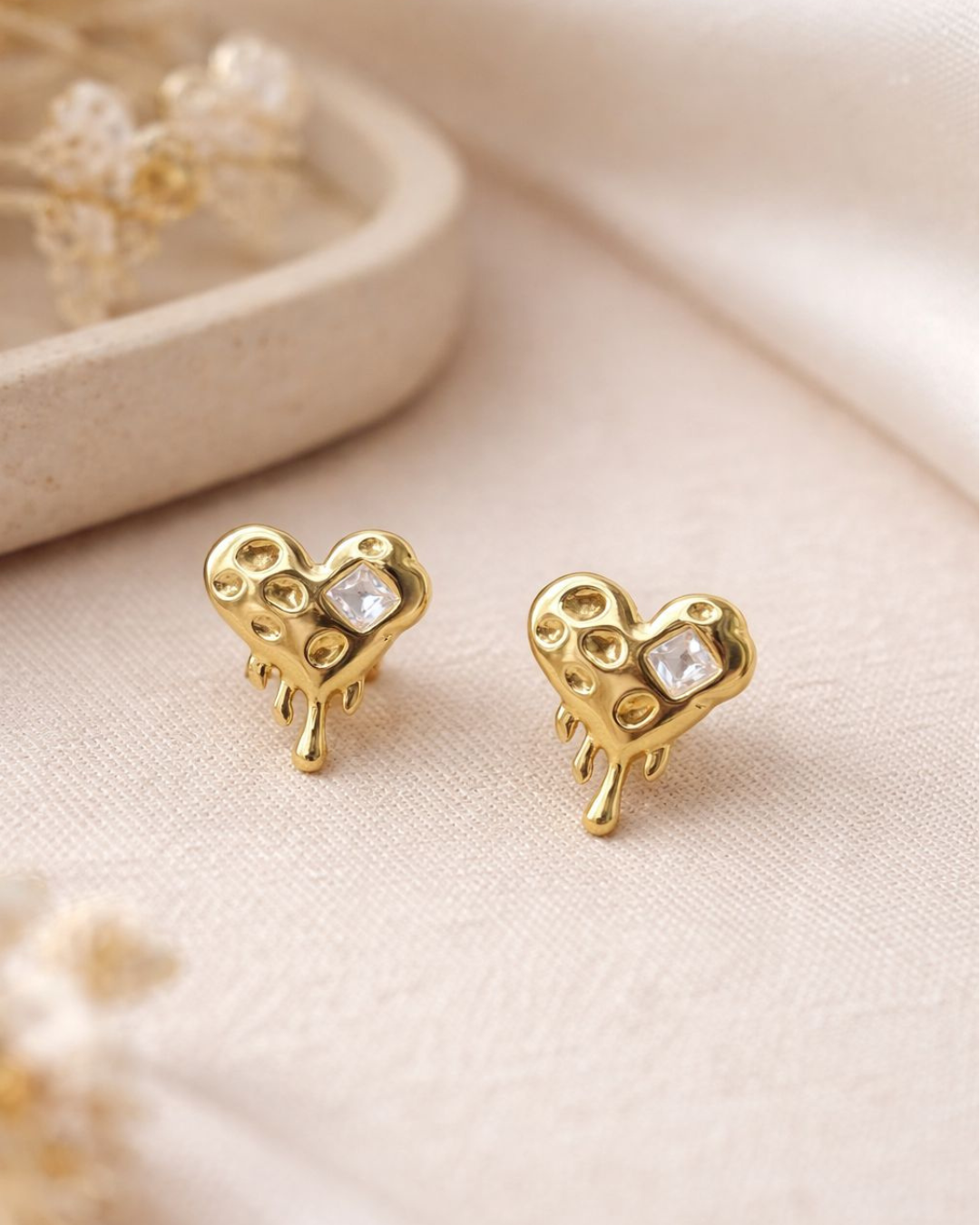 Gold Heart Drip Stud Earrings for Women