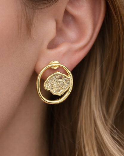 Gold Textured Circle Earrings for Women