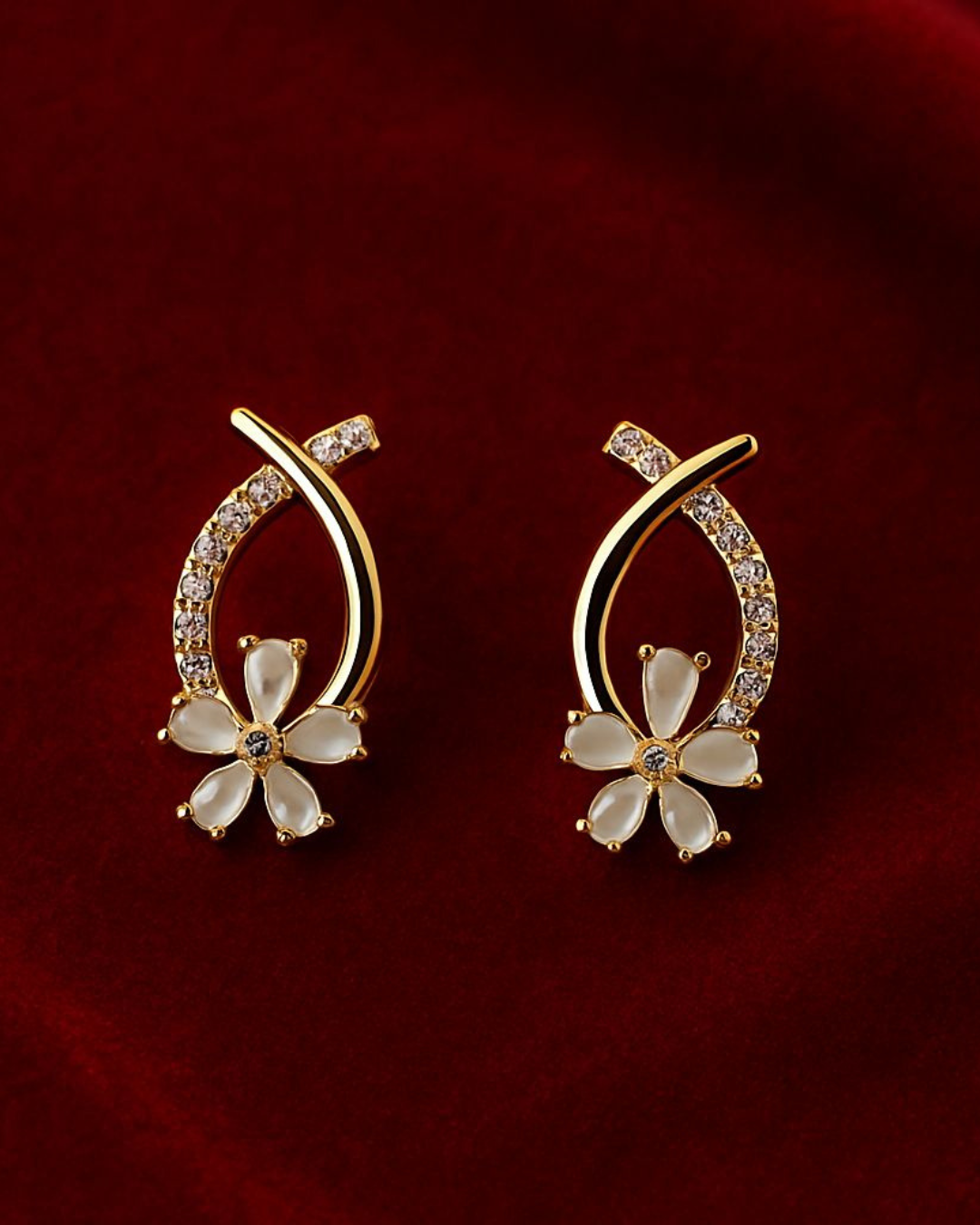 Gold Floral Pearl Drop Earrings