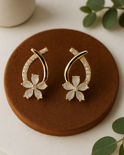 Gold Floral Pearl Drop Earrings