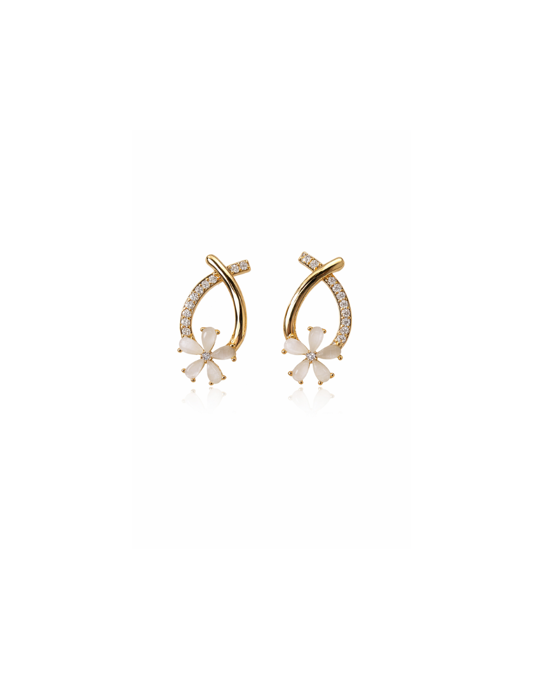 Gold Floral Pearl Drop Earrings
