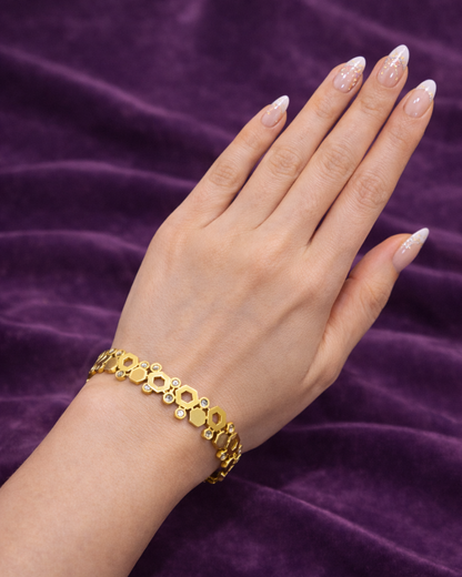Hexagon Design Gold Anti-Tarnish Bracelet