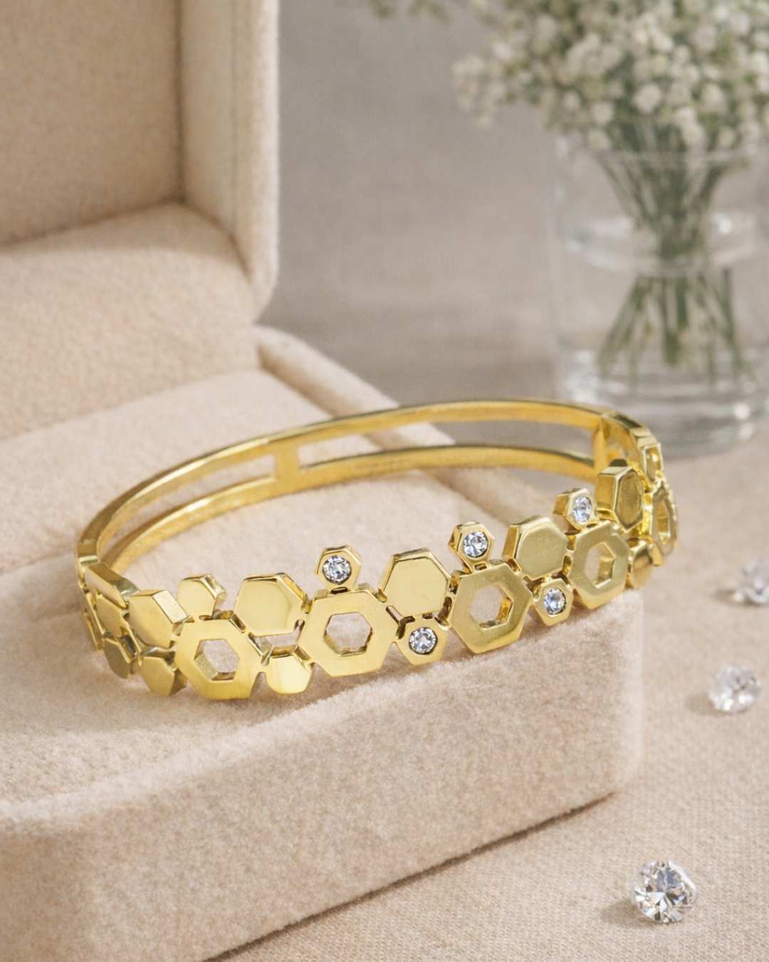 Hexagon Design Gold Anti-Tarnish Bracelet
