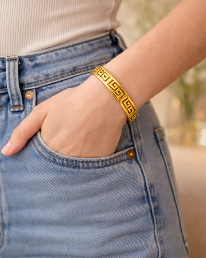 Luxury Greek Key Gold Bracelet for Women | Anti-Tarnish Waterproof Bangle
