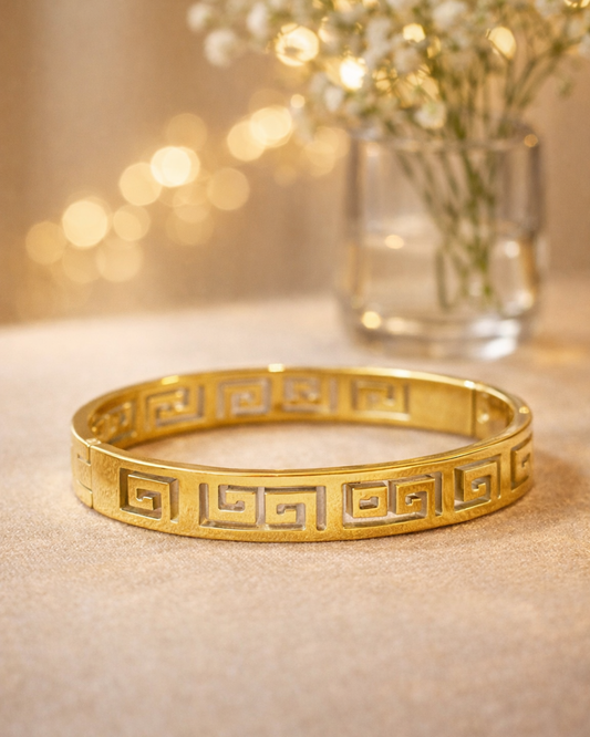 Luxury Greek Key Gold Bracelet for Women | Anti-Tarnish Waterproof Bangle