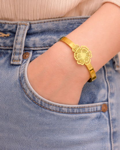 Gold Floral Bracelet for Women | Anti-Tarnish Waterproof Cuff