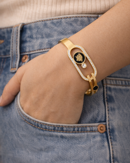 Luxury Gold Enamel Designer Bracelet with Crystal Detailing