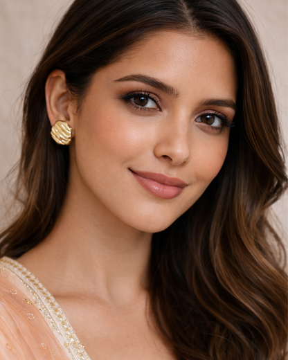 Premium Gold Plated Wavy Stud Earrings