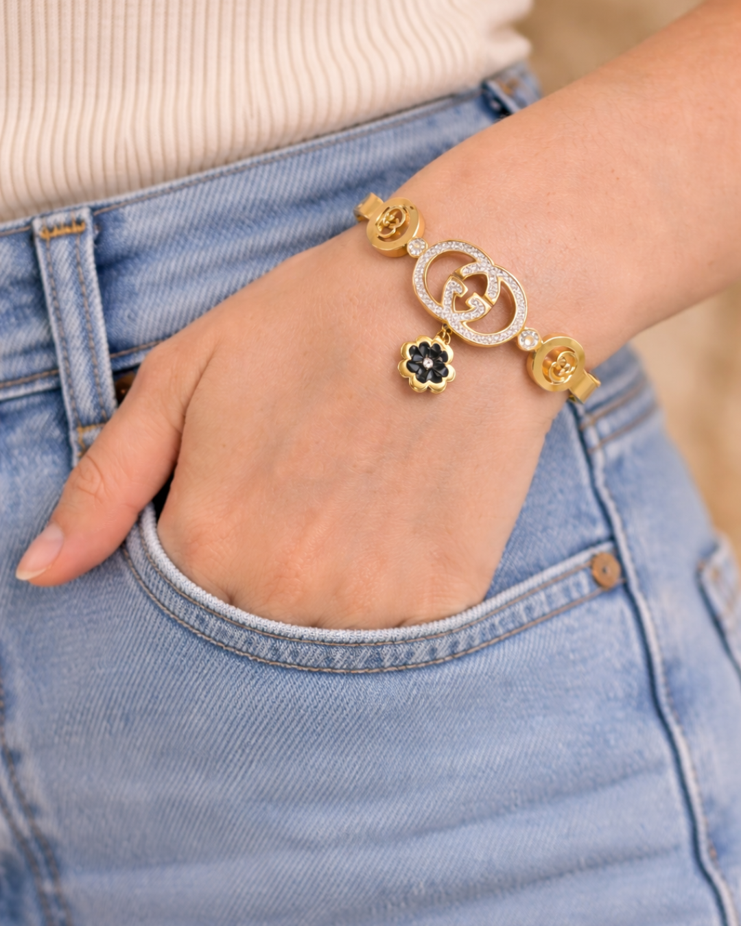 Luxury Gold Floral Charm Bracelet for Women