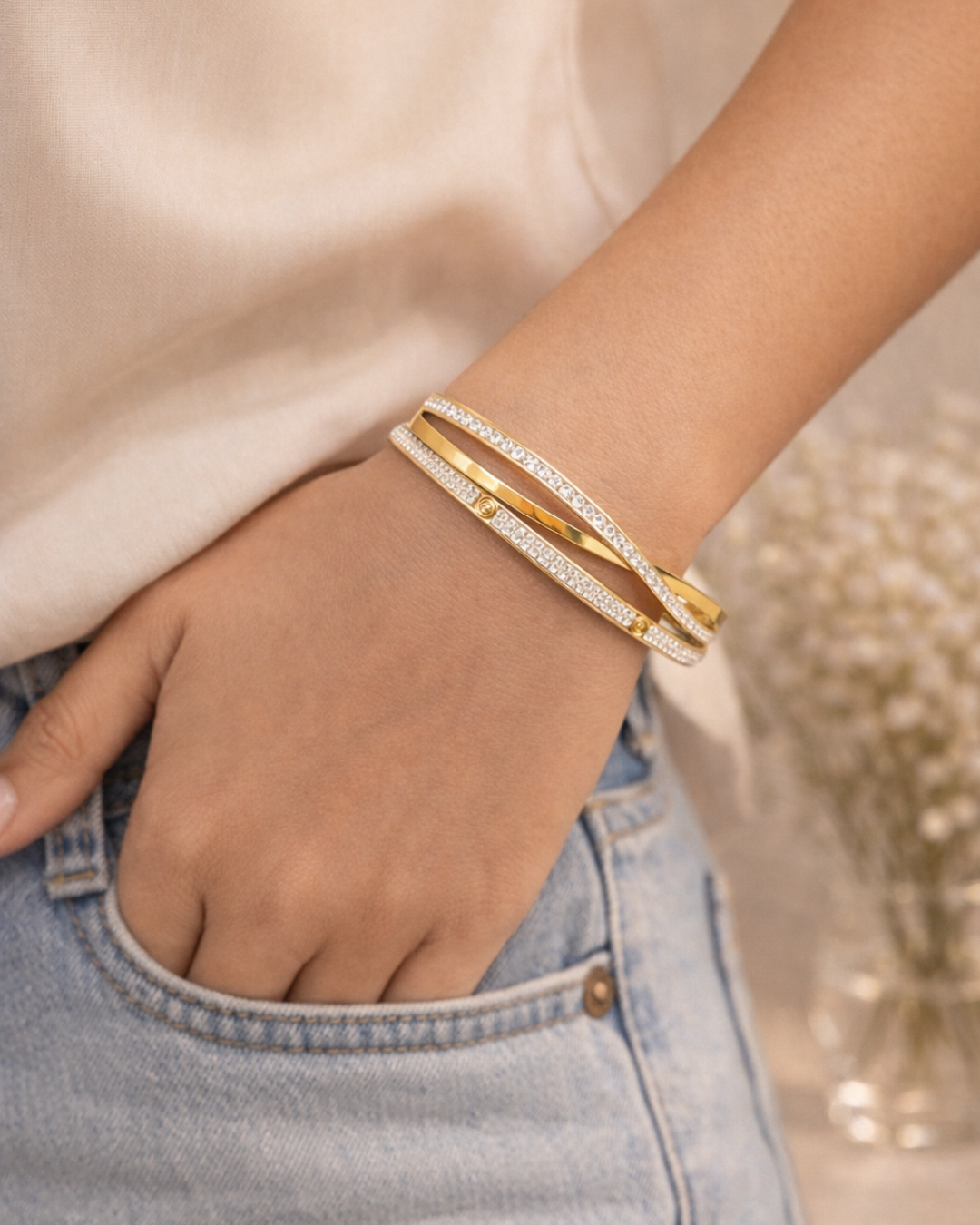 Crystal Studded Anti Tarnish Waterproof Bracelets