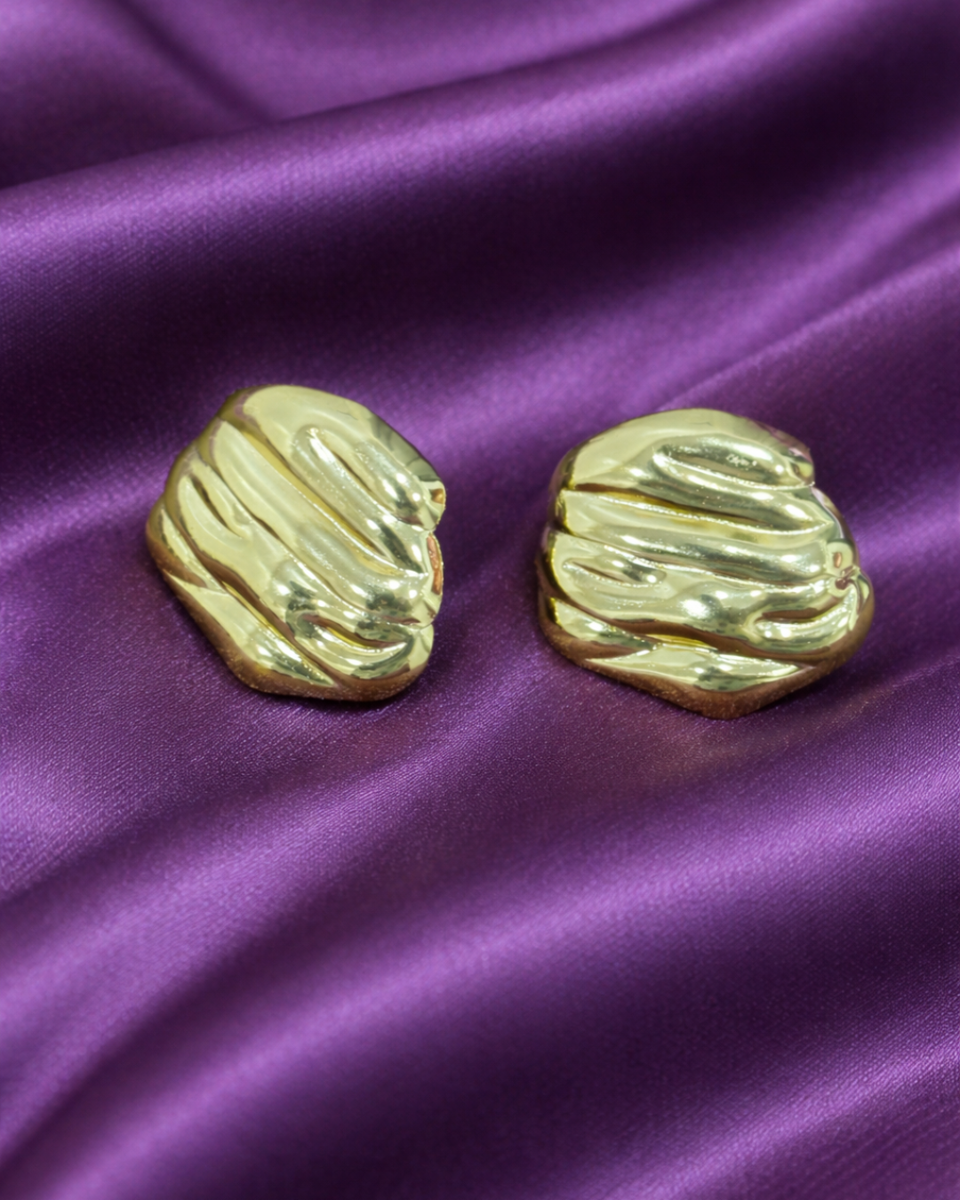 Premium Gold Plated Wavy Stud Earrings