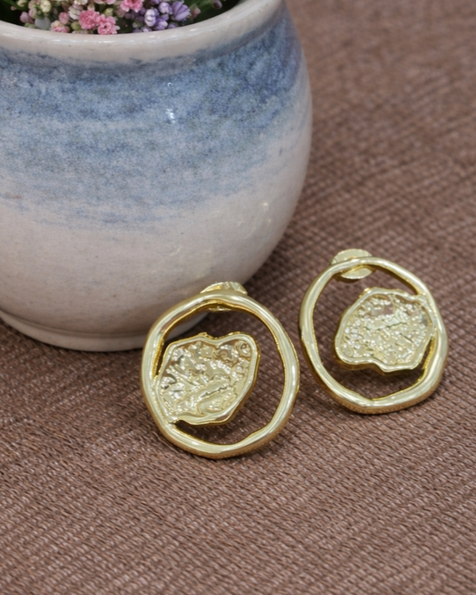 Gold Textured Circle Earrings for Women