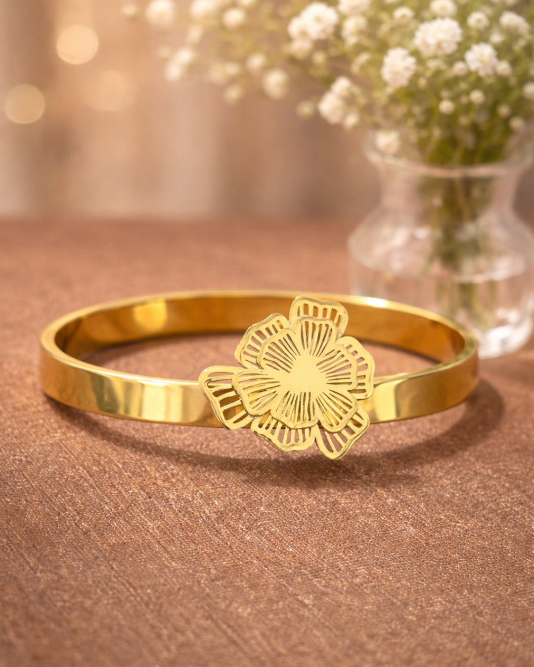 Gold Floral Bracelet for Women | Anti-Tarnish Waterproof Cuff