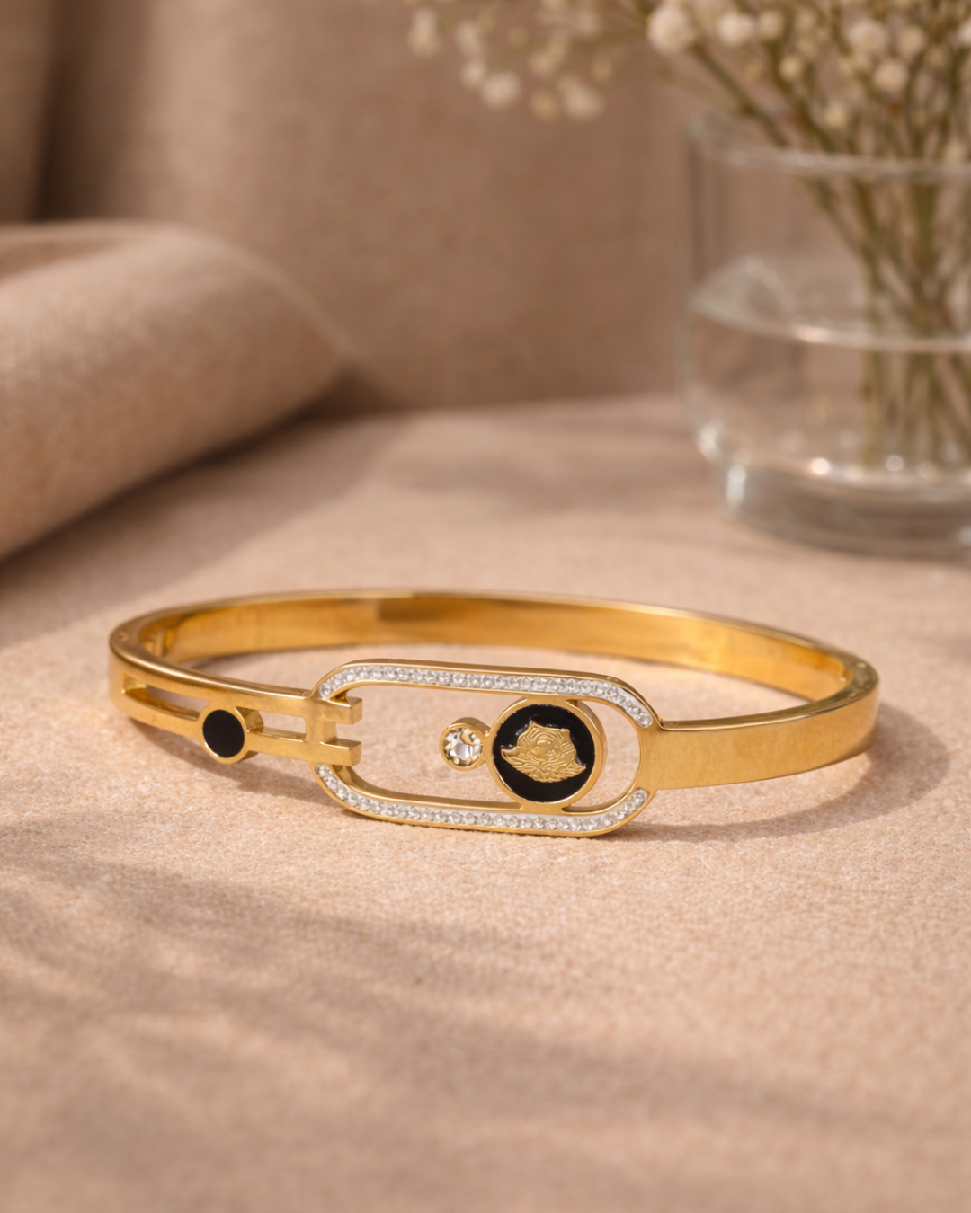 Luxury Gold Enamel Designer Bracelet with Crystal Detailing