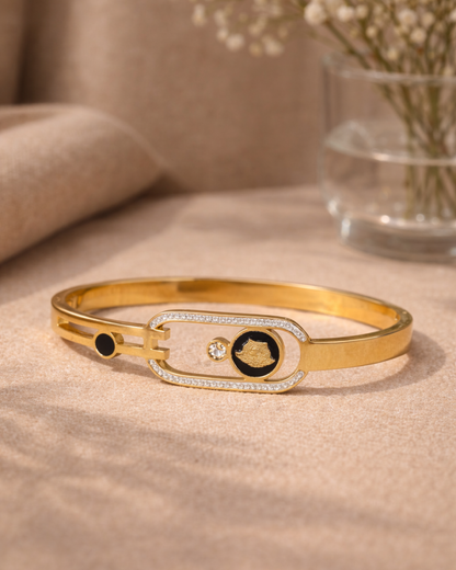 Luxury Gold Enamel Designer Bracelet with Crystal Detailing