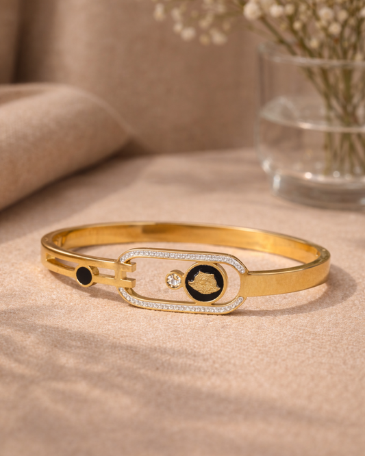 Luxury Gold Enamel Designer Bracelet with Crystal Detailing